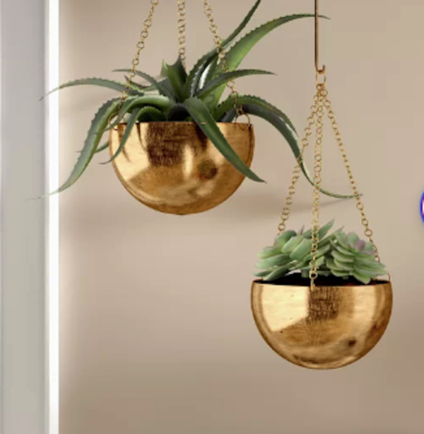 Benally 2 - Piece Iron Hanging Planter Set Gold