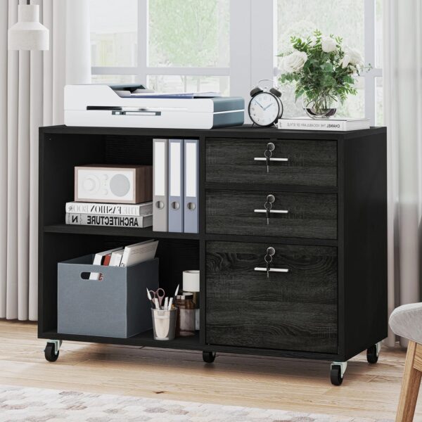 Alday 35"W 3-Tiers Storage File Cabinet RTA with locking Drawers & Casters