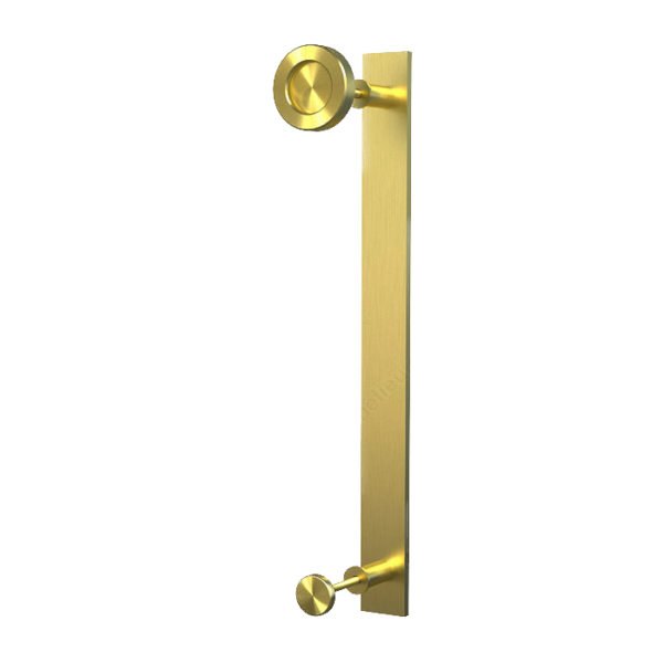 Flat Bar Door Handle with Round Disc Pull Satin Brass