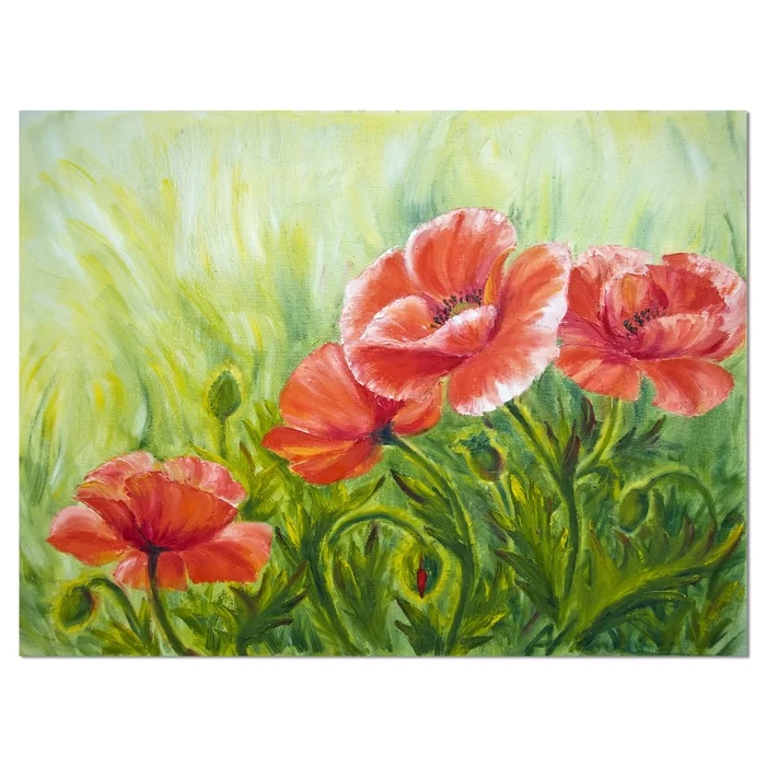 Blooming Poppies Floral Painting Print on Wrapped Canvas