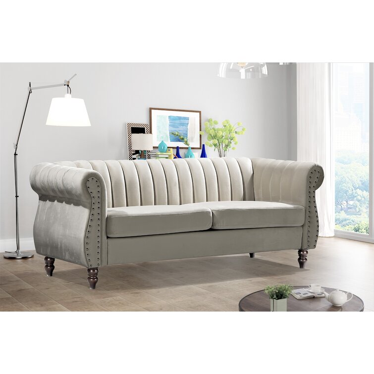 Cream Erasmus Velvet Round Arm Sofa 76.4''