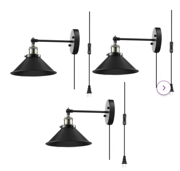 Dolder Grand Dimmable Plug-In Black Matte Armed Sconce (Set of 3)