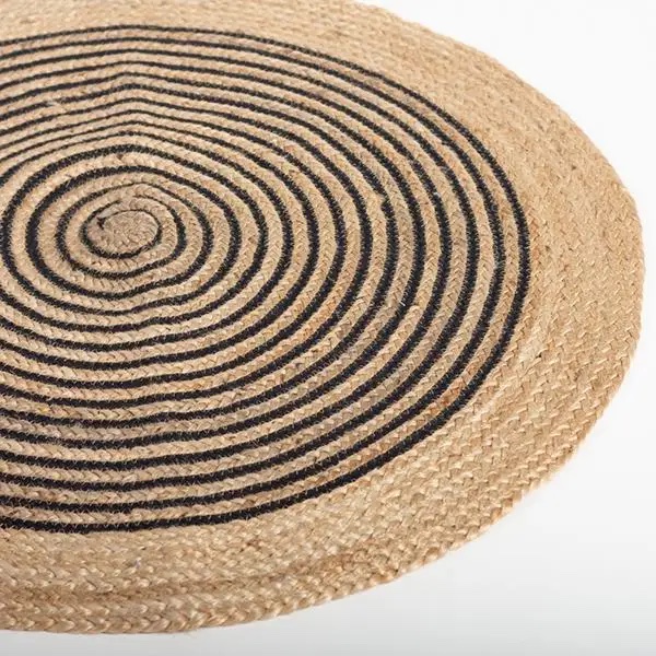 3' Round Jute Rug, Black and Brown, Circular Pattern Brand New