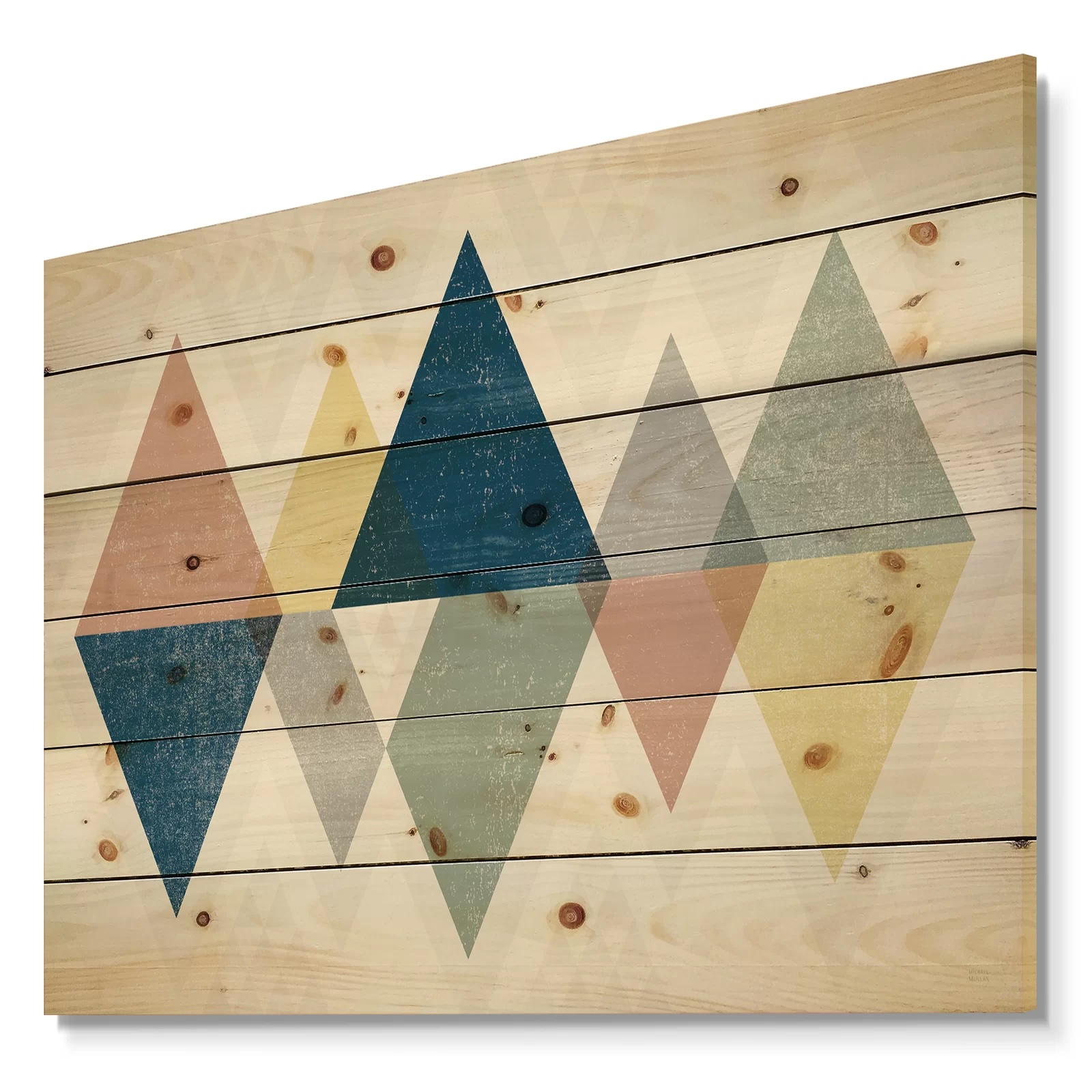 Modern and Transitional 'Geometrical Composition Triangles III' Print on Wood 46"x36"