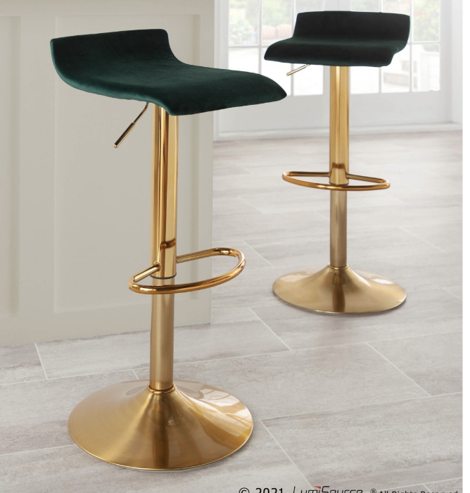 Kraker Swivel Adjustable Height Stool (Set of 2) Green & Gold