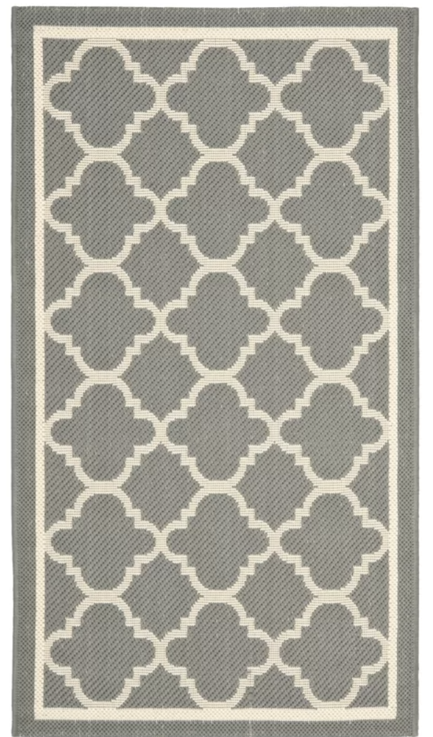 Herefordshire Geometric Flatweave Indoor / Outdoor Area Rug in Anthracite/Beige Rectangle 2' x 3'7"