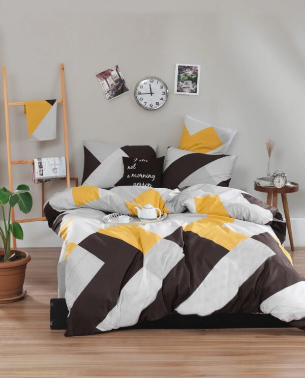 Fleuriane White/Brown/Yellow/Gray 100% Cotton Duvet Cover Set