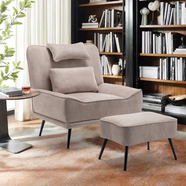 Asena Upholstered Side Chair with Ottoman Light Khaki