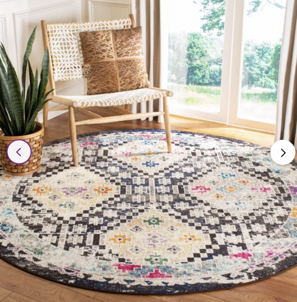 Black/Yellow 3' Round Geometric Area Rug