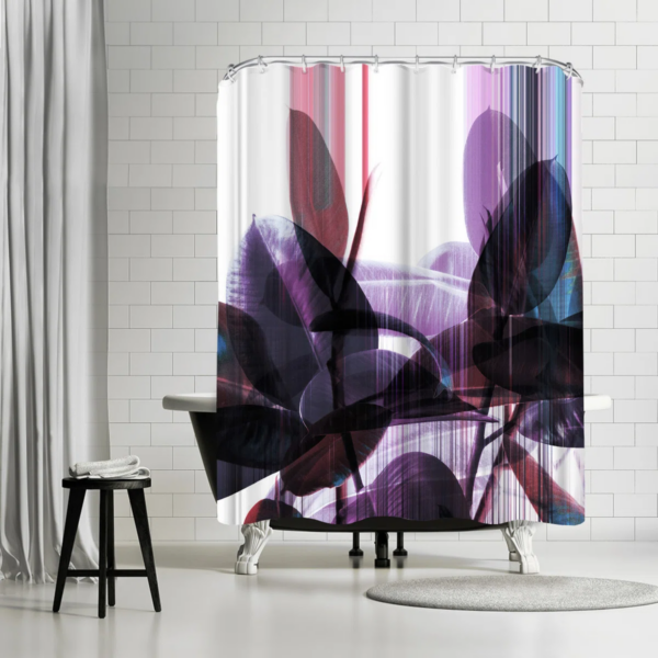 71" x 74" Shower Curtain, Glitches on Greenery by Emanuela Carratoni