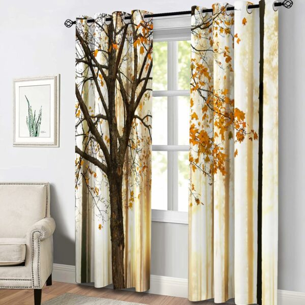 Blackout Curtain Maple Tree Printing Silky Grommet Drapes Thermal Insulate( 42" X54"- 2 Panels)