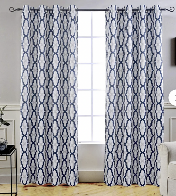 Tysen Geometric Blackout Thermal Grommet Curtain Panels (Set of 2) Navy 52x84