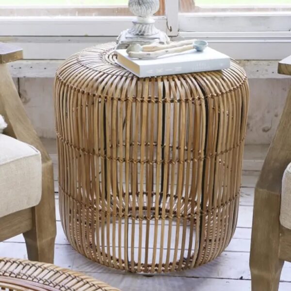 RATTAN SIDE TABLE with metal frame