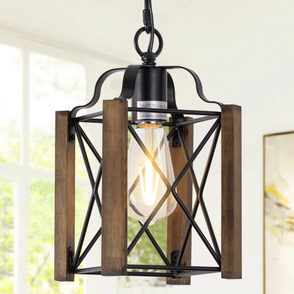 1 - Light Single Lantern Pendant With Wood Accents