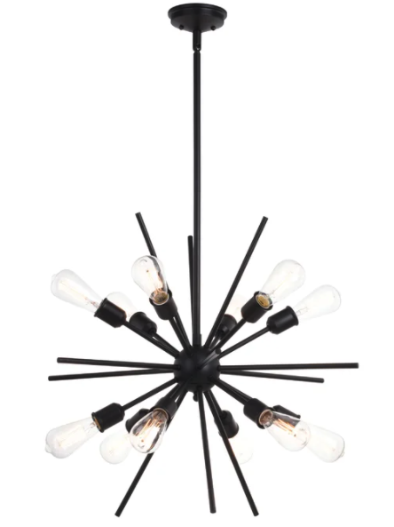 Matte Black Morrison 12 - Light Sputnik Modern Linear Chandelier