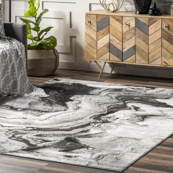 Leeton Modern Abstract Power Loom Performance Grey Rug 4'x6'