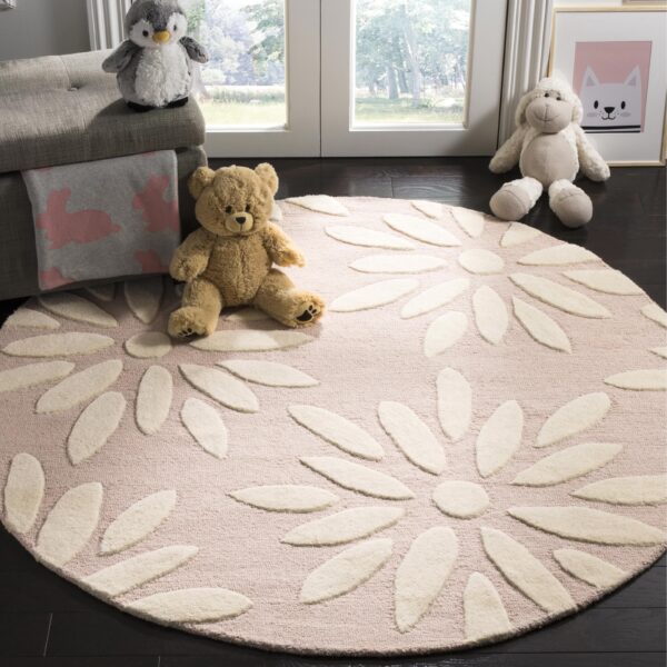 Claro Floral Handmade Tufted Wool Pink/Ivory Area Rug 5' Round