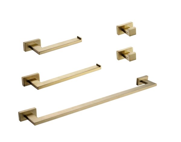 Elegant Wall Towel Rack 5 Piece Set Brushed Gold