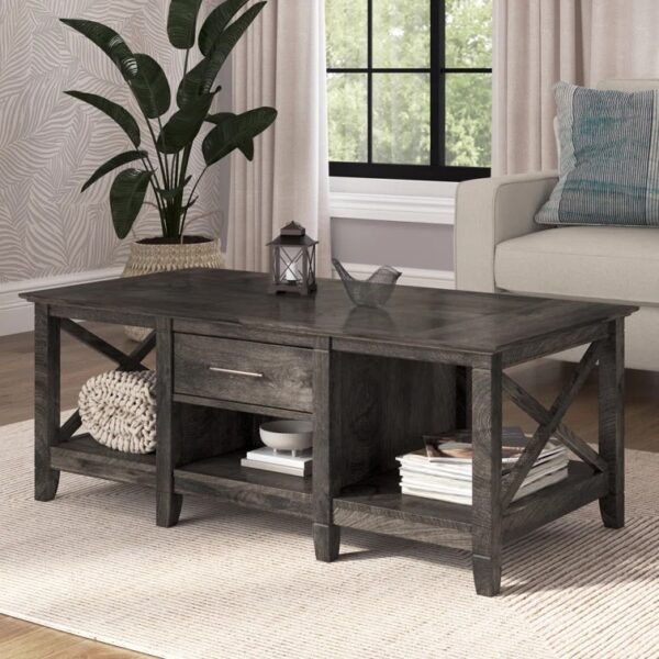 Huckins Solid Wood Top Coffee Table Dark Gray Hickory Finish