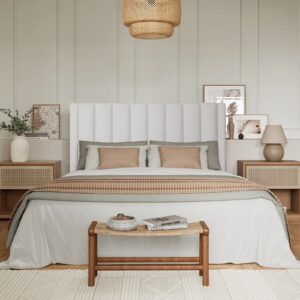 Austell Velvet Wingback Bed Queen White