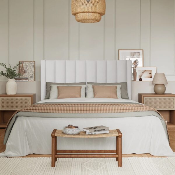 Austell Velvet Wingback Bed Queen White