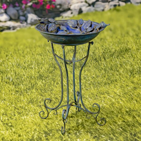 Blue Metal Birdbath