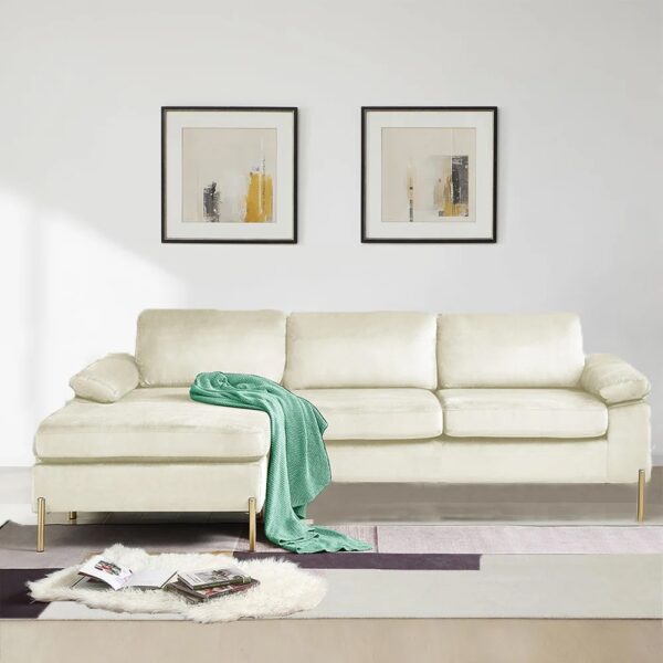 Beige 2 Piece Leiny Velvet Sectional