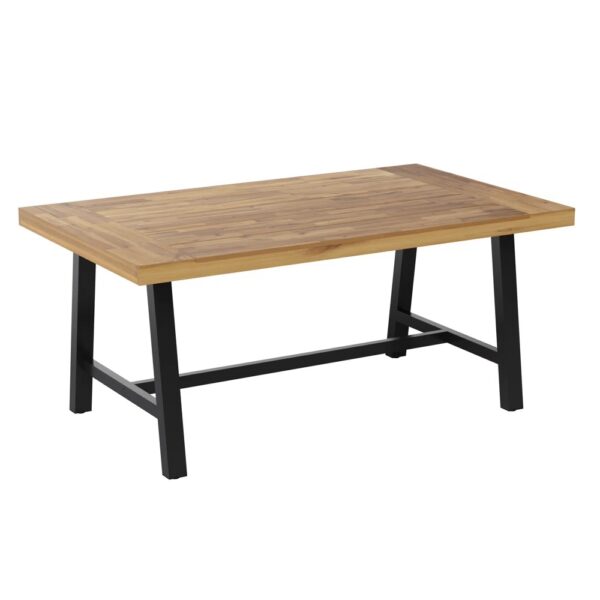 Commercial Grade Indoor/Outdoor Rectangular Acacia Wood Patio Dining Table with Metal Base