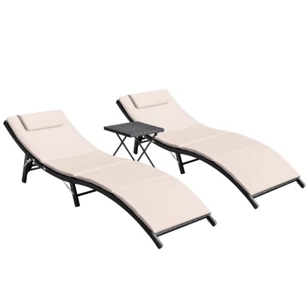 Outdoor Wicker Chaise Lounge - Set of 2 with Table