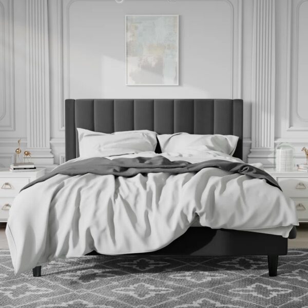 Austell Velvet Wingback Bed Queen Black