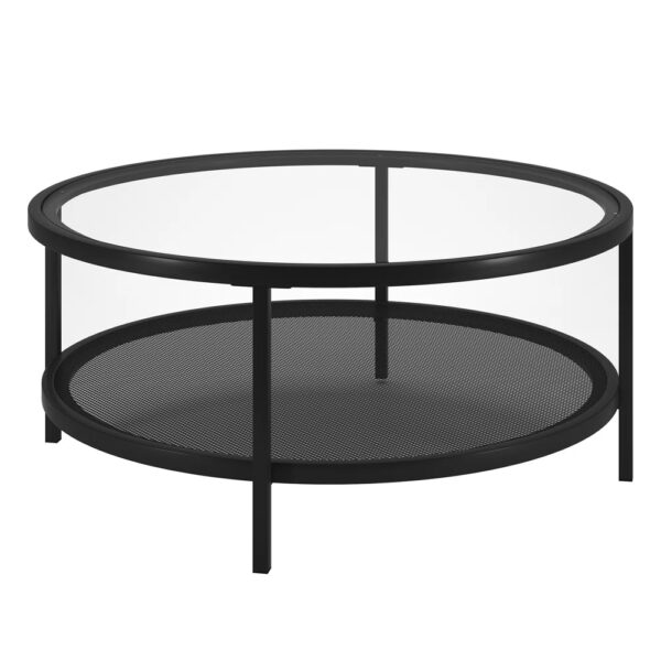 Longmeadow 36" Glass And Steel Round Coffee Table With Shelf