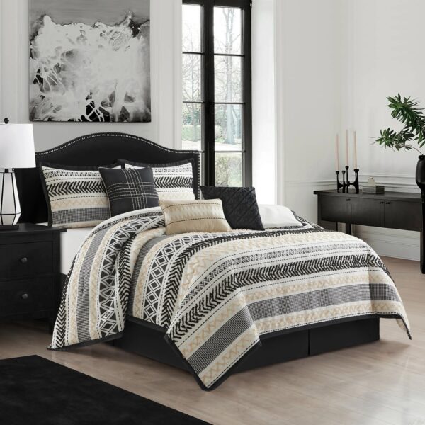 Queen Ivanna 7 Piece Geometric Comforter Set Black/Gold