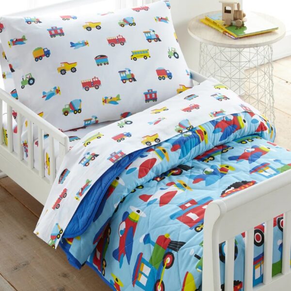 Planes Trains & Automobile Cotton Toddler Bedding Set