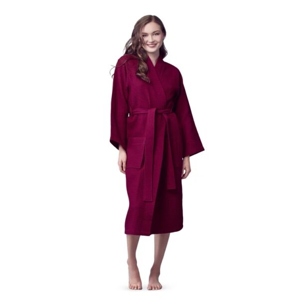 Wine Red LOTUS LINEN Waffle Kimono Lightweight Robes - Cotton Bath Robe XL