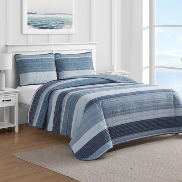 Nautica Blue Ridgeport Stripe Cotton Quilt Set