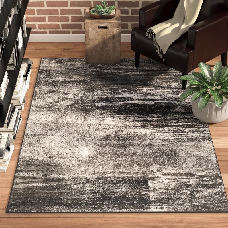 Gicelle Abstract Silver/Black Area Rug 8'x10'