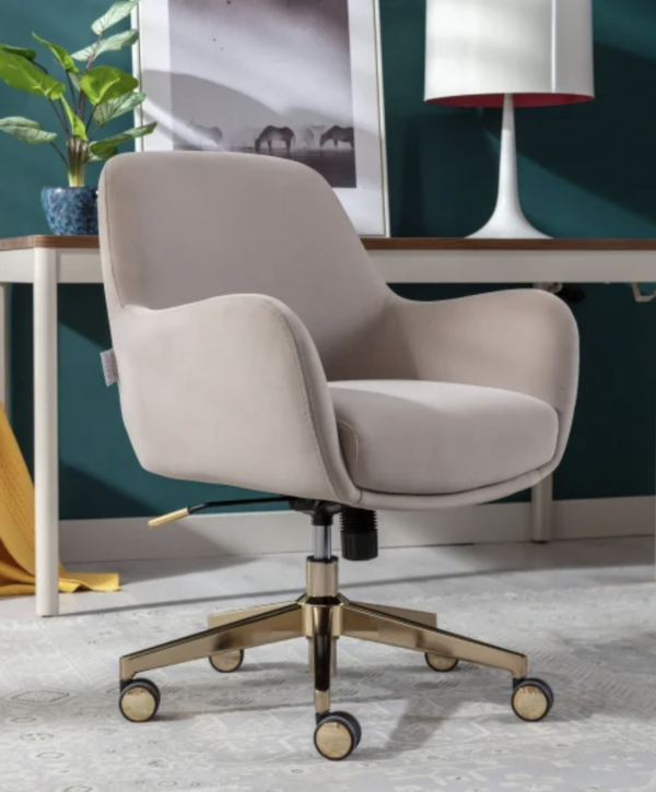 LILLIAN AUGUST Elyse Plush Velvet Home Office Chair Beige - Image 2