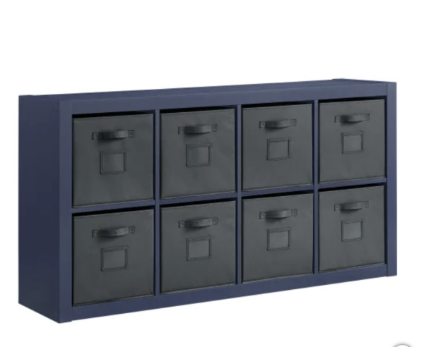 O'nin Blue Room Divider with Grey Fabric Storage Bins - Image 3