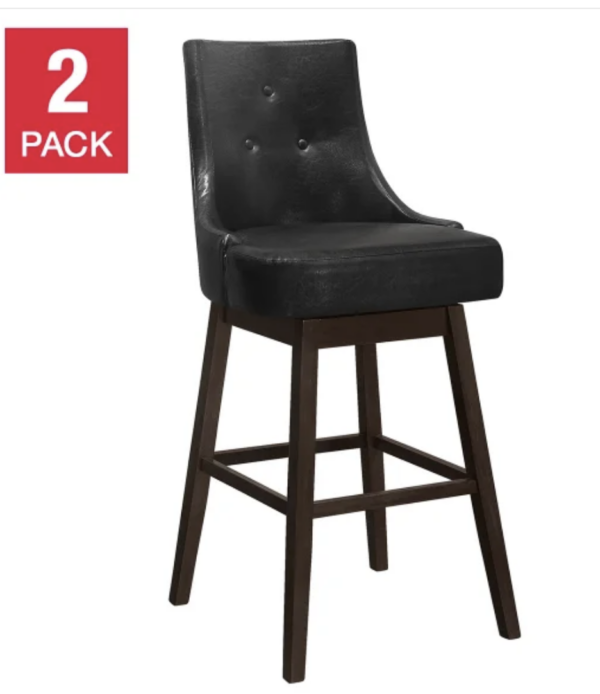 Traditional Swivel Bar Stool, 2-pack, Black