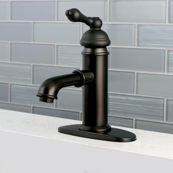 Oil Rubbed Bronze Kingston Brass American Classic Single-Handle 1-Hole Deck Mount Bathroom Faucet with Brass Pop-Up