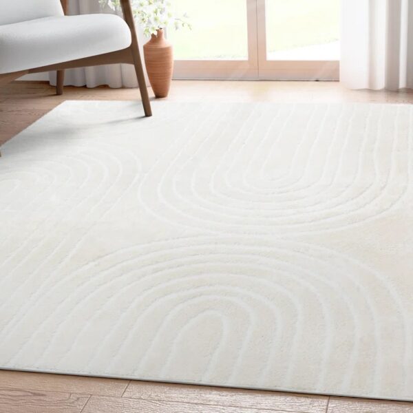 Feliz Boho Rainbow Geometric High-Low Shag Ivory Flat-Weave Area Rug Rectangle 5'3" x 7'