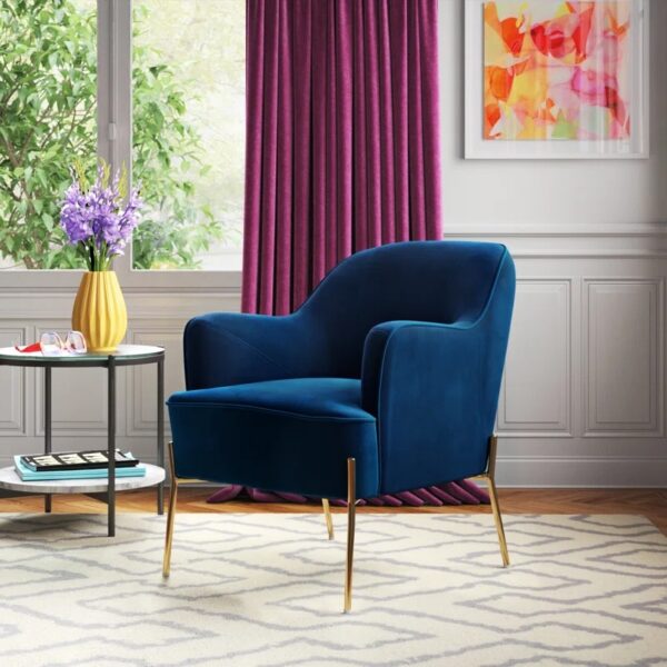 Cleo 26" Wide Contemporary Chair with Recessed Arms Navy/Gold