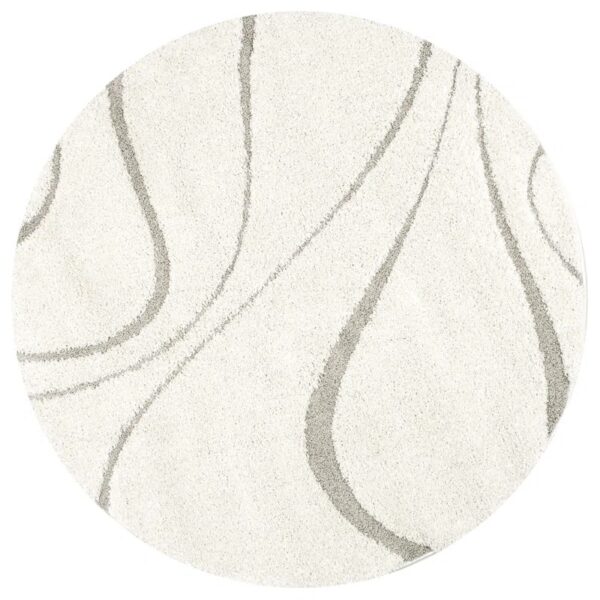 Modern Shag Cream/Ivory Area Rug - Transitional Rug for Living Room Bedroom 6' Round