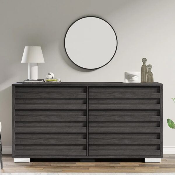 Louby 6 Drawers Dresser For Bedroom, 54" Wide Chest Of Drawers With Slat Handle, Modern Wooden Dresser Black