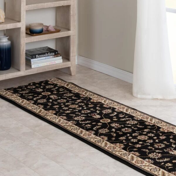 Runner Mcdavid Oriental Machine Made Power Loom Polypropylene Area Rug in Black 2'6"x8'