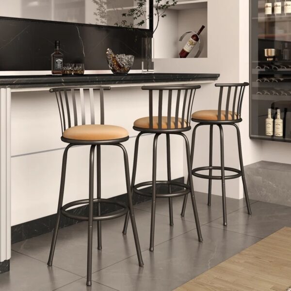 29 Inch Seat Height Counter & Bar Stools With Metal Frame For Kitchen Island Home Pub (Set of 3)