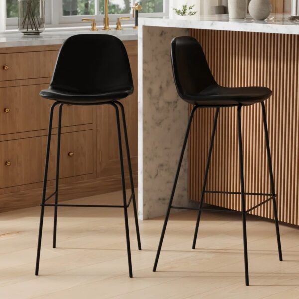 Kody Vegan Leather Bar Stool (Set of 2) Midnight