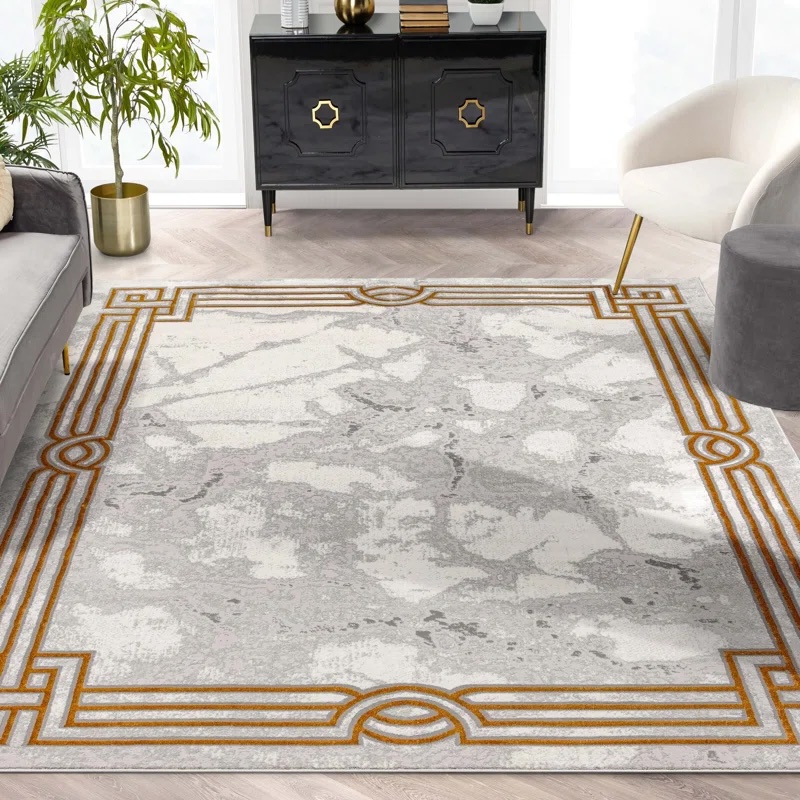 Well Woven Fairmont Ivory Gold Abstract Glam Area Rug 8'x10'