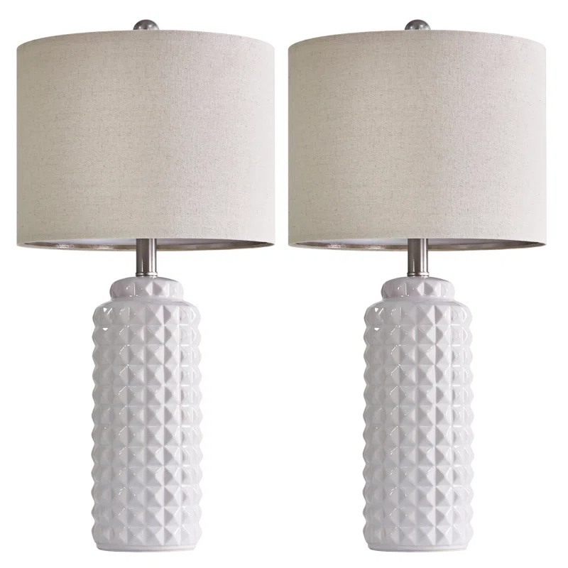 Ceramic Table Lamp, 24.5" Modern Cabinet Lamp Bedroom Living Room Lamp Coffee Table Lamp (Set Of 2)