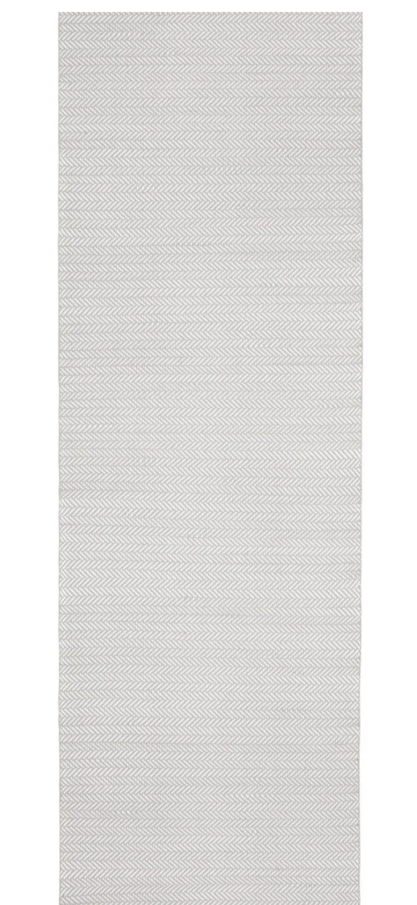 Dash & Albert Herringbone Handmade Handwoven White/Grey Indoor/Outdoor Runner 2'6"x12'